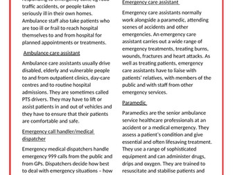 What careers are available in the Ambulance  services