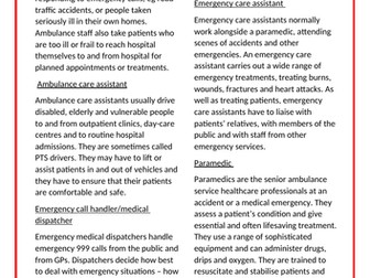 What careers are available in the Ambulance  service?