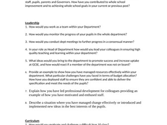 Head of Department/Subject Interview Questions