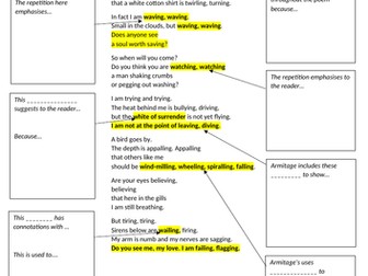 Out of the Blue by Simon Armitage analysis sheet