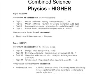 Edexcel Combined Science (Physics) Workbook HIGHER