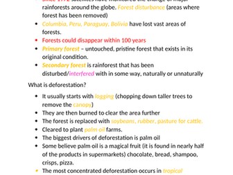 Deforestation colour  coded fact sheet for balanced argument