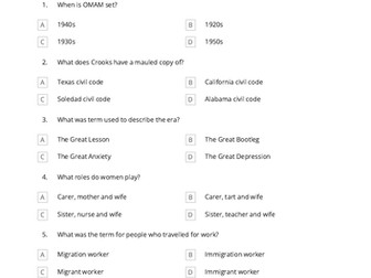 Of Mice and Men, An Inspector Calls and Macbeth Quiz