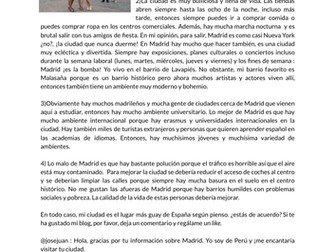 La ciudad donde vivo (Madrid) Spanish Ab Initio Paper 2 Practice