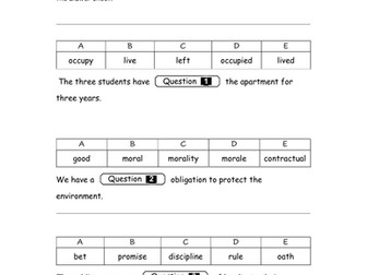 11+ Exam Verbal Reasoning – Find the Missing Word Exercise with Answering Sheet & Answers