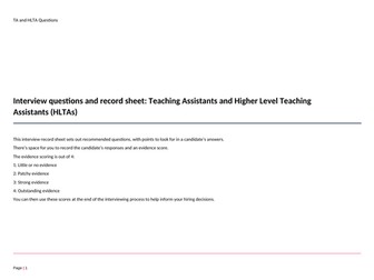 Teaching Assistant (TA) and Higher Level Teaching Assistant (HLTA) Interview Questions