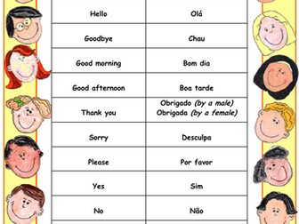 Useful words and phrases in Portuguese ~ ideal for children with a Portuguese speaking heritage