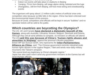 Reading comprehension on the 2022 Olympics