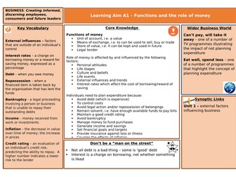 BTEC L3 Business Unit 3 Knowledge Organisers - Aims A1 to F1