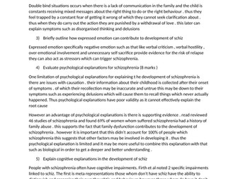 alevel psychology schizophrenia short mark answer questions