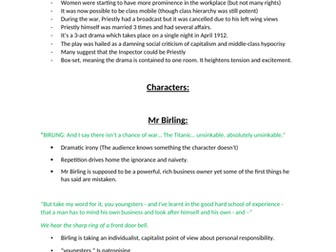 An Inspector Calls Quote & Character Sheet