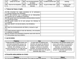 Spanish School activities & trips GCSE - las actividades extraescolares