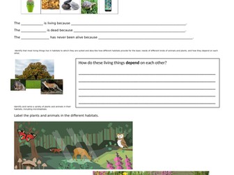 Living Things and their Habitats Pre / Post Quiz Year 2 Science Assessment