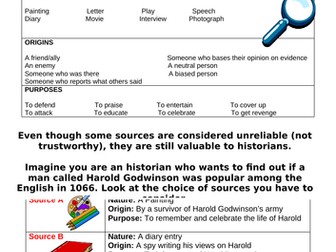 Nature, origin, purpose task sheet