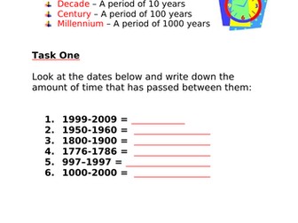 Time and Chronology skills worksheet