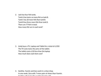 Forming and Solving Equations worded questions