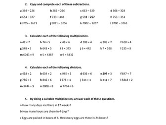 Basic Arithmetic Worksheet with Answers