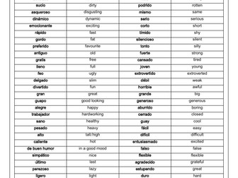Spanish GCSE Adjectives Revision