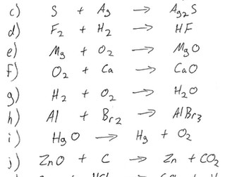 Balancing Chemical Equations - easy worksheet