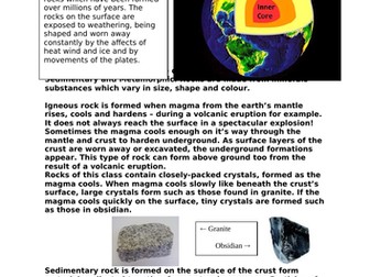 Layers of the Earth and Rock formation comprehension activity