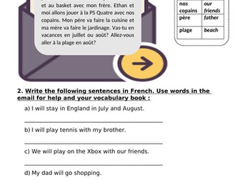 LE FUTUR- THE FUTURE TENSE IN FRENCH :  TRANSLATION  ACTIVITY