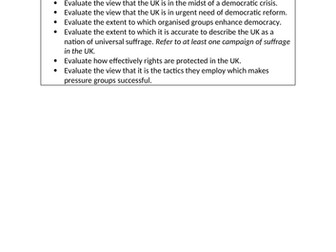 Edexcel A Level Politics - Full Essay Plans - UK Politics - Democracy and Participation