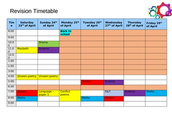 Sample year 11 GCSE  Revision timetable for personalising