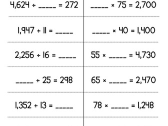 Multiplication & Division with Missing Numbers