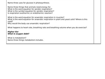 AQA Biology Combined- questions for each topic