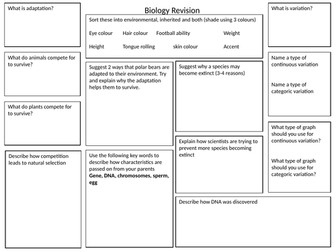 Activate Y8 B2.2 Adaptation and Inheritance Revision sheet