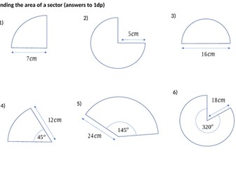 Area of a sector worksheet