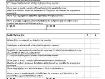 Eduqas Marking Grid for self assessment and teacher assessment (d style questions)