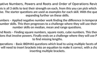 Negative Numbers, Powers and Roots, BIDMAS