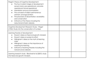 Developmental Psychology checklist (OCR GCSE Psychology)