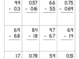 Subtracting Decimals in Columns Worksheets