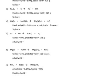 Worksheets on atom economy and % yield