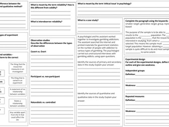 AQA GCSE PSYCHOLOGY (9-1) RESEARCH METHODS REVISION MAT