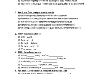 Music listening read aloud sheet