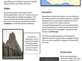 Medieval Mali Empire Worksheet
