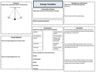 KS3 Energy Revision Mat (Activate 3.1-3.2)