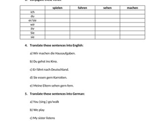 Y7 German - Present Tense Grammar Quiz