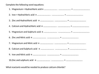 Metals and acids word equation worksheet