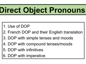 Grammar- Direct Object Pronouns- French A Level