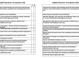 GCSE English Literature marking sheet