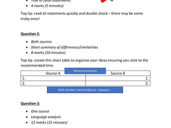 AQA Language Paper 2 quick revision sheet