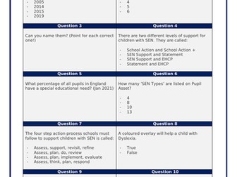 SEND Code of Practice Quiz for Staff Meeting - How much do you know?