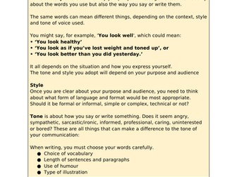 Ks4 English worksheet - Tone & Style