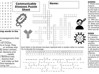 Communicable Diseases Puzzle Sheet
