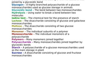 AQA A-Level Biology Carbohydrates Revision