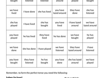 Connect 4 - Perfect tense (haben + reg. pp)